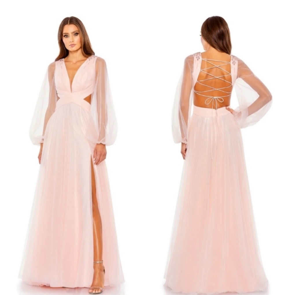 Mac Duggal 70174 V-Neck W/Cutouts Pink Prom Pageant Gown 2 Nwt